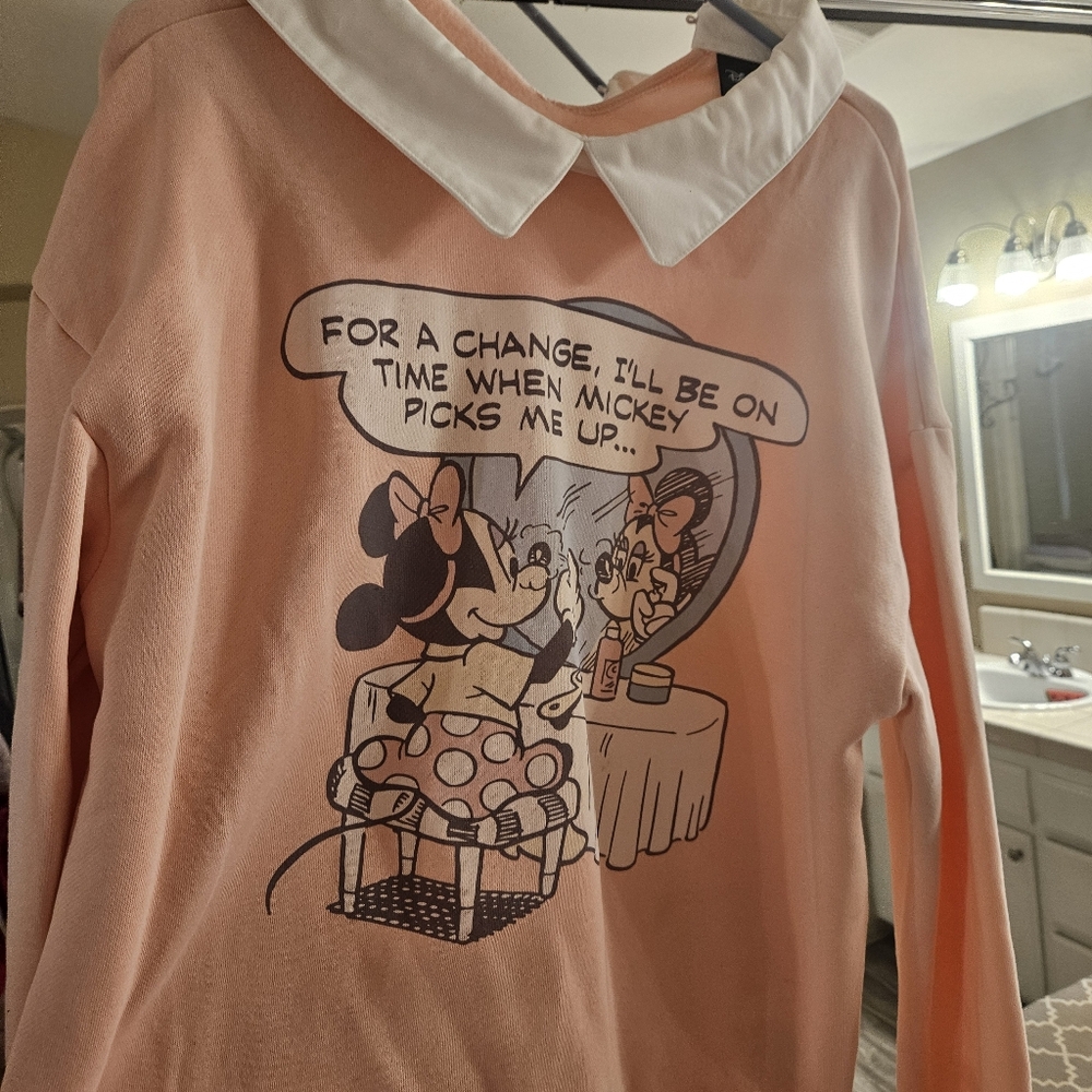 Minnie Mouse.  Peach Long Sleeve Top with Cartoon Print